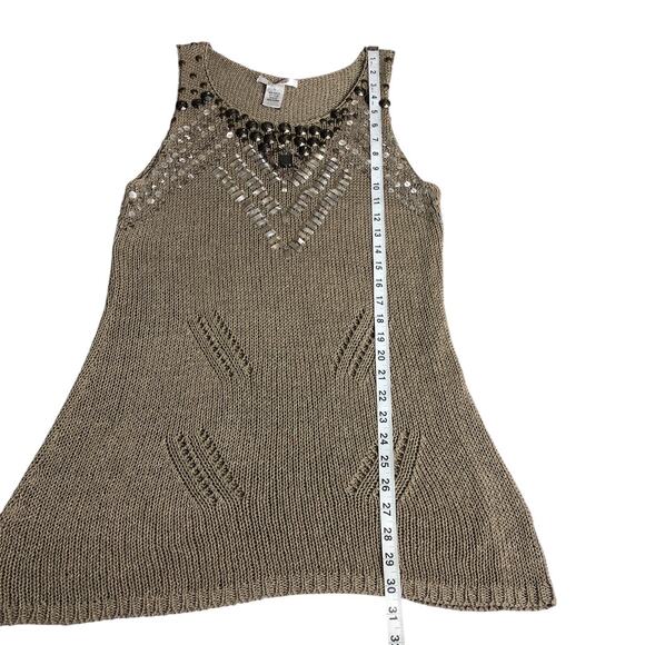 Vertigo Paris Top Womens L Tan Open Knit Embellished Tunic Tank Boho Festival - Picture 14 of 16
